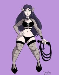 1girls bra choker cleavage disney disney_channel female fishnet_armwear fishnet_stockings fishnets frown goth grey_skin lilith_clawthorne long_hair panties phamthomstrikerx pointy_ears simple_background small_waist smooth_skin spiked_bracelet the_owl_house whip wide_hips