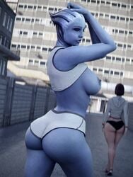 2girls 3d areolae asari ass back_view big_ass big_breasts blender breasts breasts_out dat_ass female female_only large_breasts liara_t'soni mass_effect midnightsfm nipples solo_focus