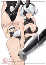 ass big_breasts blindfold breasts bunny_ears bunnysuit cleavage female male nier:_automata sword tagme vialnite white_hair yorha_2b yorha_9s