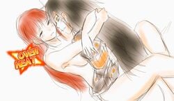 1boy 1boy1girl 1girls amber_eyes black_hair completely_naked cyborg elesis_(elsword) elsword female from_behind long_hair missionary_position raven_(elsword) red_hair rough_sex