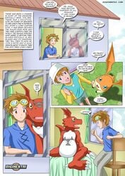 anthro bbmbbf bed bedroom comic digihentai digimon guilmon human male male_only palcomix patamon takato_matsuki takeru_takaishi when_boys_ruled_the_world_(comic)