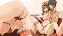 ass bikini breast_grab breasts censored cum erect_nipples feet garter genek kagiyama_hina nipples panty_pull penis pussy pussy_juice sex swimsuits thong touhou vibrator wallpaper wet