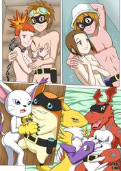 ass bbmbbf bed breasts chains comic digihentai digimon digimon_(species) female gatomon guilmon handcuffs hikari_yagami human male nude palcomix patamon renamon rika_nonaka ruki_makino table takato_matsuki takeru_takaishi when_boys_ruled_the_world_(comic)