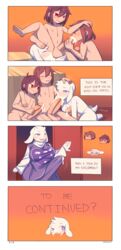 1futa 3boys after_sex asriel_dreemurr big_bulge big_penis bulge bulge_through_clothing chara comic crybleat cum cum_inside cum_on_face femboy frisk furry futanari gay girly huge_cock joining_in oral oral_sex penis precum rimming tenting text toriel undertale white_fur yaoi