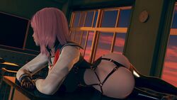 3d ass bag behind behind_view bondage bondage_outfit desk female female_only gloves honey_select latex laying laying_down lying_on_desk metal_01 on_desk on_front petite pink_hair school school_uniform schoolgirl sex short_hair stockings teenager