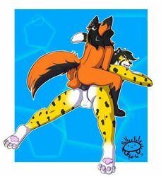 anthro balls cheetah duo fallenfolf felid feline fur futanari genitals herm hybrid intersex intersex/male male mammal nude pussy sex simple_background sol_(solaireofastora1) xeila