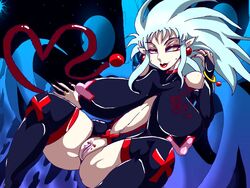 big_ass big_breasts bodysuit breasts clitoris_piercing female floating humanoid laying_down long_hair nipple_piercing piercing pussy ryoko_hakubi tenchi_muyo! turquoise_hair yellow_eyes zemoru01