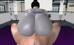 1boy 1boy1girl 1girls anklet anus ass barefoot bed belly_piercing feet_out_of_frame female grey_skin nintendo oily oozing piercing reverse_cowgirl_position stretched_pussy tight_fit tongue_piercing vaginal_penetration wii_fit wii_fit_trainer