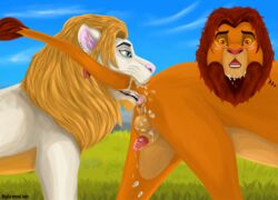 2boys adult anus ass bite dapperhart digital_media_(artwork) disney felid feral gay genitals greenlion hi_res invalid_tag king lion male male/male male_only mammal mane morning pantherine penis royalty simba the_lion_king yaoi