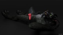 3d_(artwork) absurd_res anthro blender_(software) blizzard_entertainment canid digital_media_(artwork) fur genitals gideon_(scoota) hi_res knot looking_at_viewer lying male mammal on_back penis relaxing scoota simple_background solo video_games warcraft were werecanid worgen world_of_warcraft