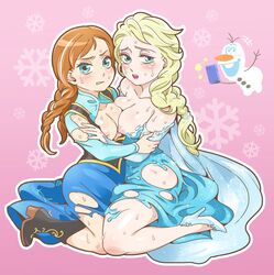 anna_(frozen) disney elsa_(frozen) female frozen_(film) human male multiple_females nipples olaf_(frozen) sisters yuri аркрапиркеаркериекирк