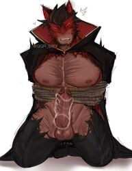 1boy anon aroused_male bara chest_hair digital_drawing_(artwork) digital_media_(artwork) forsaken forsaken_(roblox) hairy_male male_only masturbation muscular_male nosferatu_(forsaken) partially_clothed_male qqr_swy roblox solo solo_focus solo_male tied_up vampire