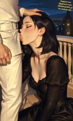 1boy 1girl 1girls ai_generated black_hair blowjob cleavage closed_eyes clothed_sex clothing collarbone cosmere deepthroat elend_venture hand_on_head headpat medium_hair mistborn motion_lines ndsilver059 oral oral_penetration oral_sex outdoor_sex outdoors pale-skinned_female pale_skin penis sex straight straight_sex throat_bulge throat_fuck vin_venture watermark