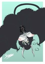 1girl absurdres anal_hair areola_slip arrancar ass ass_hair bar_censor black_pubic_hair bleach bleach:_brave_souls blush breasts censored cleavage colored_sclera colored_skin curvy excessive_pubic_hair facial_mark female_pubic_hair genderswap genderswap_(mtf) green_sclera hair_between_eyes hairy highres hollow_(bleach) huge_nipples large_areolae large_breasts leg_hair long_hair long_labia looking_at_viewer nipples non-web_source nude open_mouth pubic_hair pussy resurreccion shin_art69 simple_background solo thighhighs thighs ulquiorra_cifer vaginal white_skin