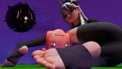 blender blender_(software) crown foot_fetish foot_focus fortnite fortnite:_battle_royale lexa_(fortnite) looking_at_viewer princess_lexa_(fortnite) red_eyes self_upload sparklylemon steam steaming_body steamy steamy_feet stirrup_footwear stirrup_legwear stirrup_socks sweaty sweaty_body twitter_username watermark white_hair