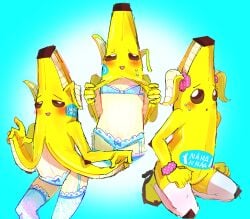banana basslapping blush blushing cute fortnite fortnite:_battle_royale fruit_humanoid lingerie nervous panties peely pigtails shy stockings sweatdrop