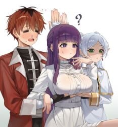 big_breasts blush breasts elf elf_ears fern_(sousou_no_frieren) frieren frieren_beyond_journey's_end long_hair meme nosebleed pointy_ears stark_(sousou_no_frieren)