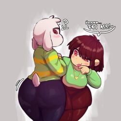 2girls ass chara fat_ass looking_back red_eyes toriel toriel_(undertale) undertale