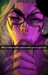 2d :>= background black_cat_(marvel) black_cat_(marvel_rivals) blowjob blowjob_face blowjob_only caption eyes_rolling_back fellatio female instagram motion_blur narim-art oral oral_sex