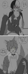aoyagi_touya blushed_face blushing buldge_through_clothing cumming_through_clothing cumming_throught_clothing male/male penis_bulge poking_ass poking_with_penis project_sekai shinonome_akito slight_blood teasing vampire vampire_bite werewolf