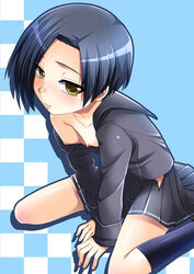 blush bob_cut brown_eyes female female_only flat_chest hijiri_tsukasa human kobayakawa_rinko love_plus nipples school_uniform serafuku short_hair solo undressing