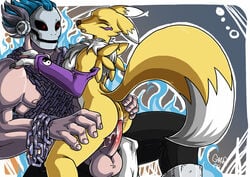 anthro chain color cum digimon female fur furry interspecies male nude penis renamon sex side_view skullmeramon tagme vaginal_penetration