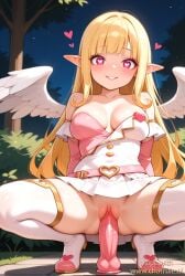 1girls ai_generated bare_shoulders belt blunt_bangs breasts bush cleavage collarbone cupid detached_sleeves dildo dildo_riding dress female full_body huge_dildo imminent_penetration lipstick long_sleeves looking_at_viewer makeup medium_breasts monster_girl monster_girl_(genre) monster_girl_encyclopedia night no_panties off-shoulder_dress outdoors pleated_dress pussy sex_toy shoes smile solo spread_legs strapless strapless_dress thighhighs