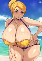 1girls bikini blonde_hair cleavage female female_only gameoverse glitch_productions jmg light-skinned_female light_skin miss_information_(gameoverse) solo
