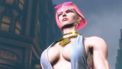3d artist_request athletic athletic_female big_breasts blue_eyes bob_cut breasts busty cleavage female female_focus female_only hourglass_figure manon_legrand pink_hair pinup pinup_pose short_hair street_fighter swimsuit tagme wide_hips