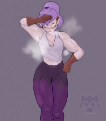 amity_blight armpit_fetish armpits blush disney dyed_hair evil_raccoon eyes_closed female female_only gloves muscles muscular muscular_female nipple_bulge pale_skin pink_hair pointy_ears ponytail sweat sweatdrop sweating the_owl_house