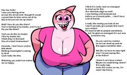 anthro barbequechicken breast_grab breasts female hand_on_breast hand_on_hip huge_breasts marine pink_eyes shark sharp_teeth text thick_thighs wide_hips
