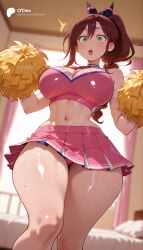 1girl 1girls :o absurd_res absurdres ai_generated ass bare_shoulders bed big_ass big_breasts blurred_background blurry blurry_background blush breasts brown_hair cartoon cartoony cheerleader cleavage clothing_cutout crop_top curvy depth_of_field female female_focus from_below green_eyes hair_between_eyes hi_res high_quality high_resolution highres holding holding_pom_poms indoors large_ass large_breasts long_hair looking_at_viewer midriff miniskirt navel odexai open_mouth panties pantyshot patreon pink_panties pink_skirt pleated_skirt pom_pom_(cheerleading) ponytail re:zero re:zero_kara_hajimeru_isekai_seikatsu shaula_(re:zero) shiny_skin skirt sleeveless small_waist solo solo_focus standing stomach straight surprised sweat thick_thighs thighs thin_waist underwear wide-eyed wide_hips
