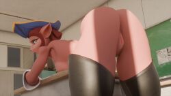 3d 3d_(artwork) 3d_render alien boots captain_amelia chalkboard counter disney feline gloves hat looking_back mature_female mole_(marking) posing presenting presenting_hindquarters sexy thigh_boots treasure_planet