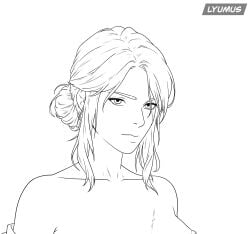 1girls ciri line_art lyumus nude solo the_witcher_(series) the_witcher_3:_wild_hunt