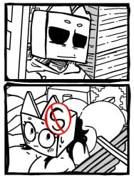 1boy 1boy1girl 1girls black_white blush boat box breasts breasts_out curvy disappointed_look doodle hoodie inkzan minecraft naked oc original_character thick_ass thick_thighs thighs