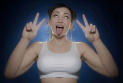 3d ahe_gao asian asian_female blender chinese_female chun-li chun-li_(street_fighter_6) double_v drool looking_up open_mouth rolling_eyes smitty34 source_request street_fighter street_fighter_6 tagme tank_top tongue tongue_out white_tank_top