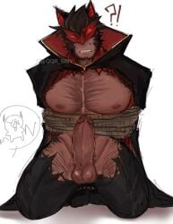 1boy anon bara digital_drawing_(artwork) digital_media_(artwork) forsaken forsaken_(roblox) hairy_male male_focus male_only muscular muscular_male nosferatu_(forsaken) partially_clothed_male partially_nude qqr_swy roblox solo_focus tied tied_up vampire