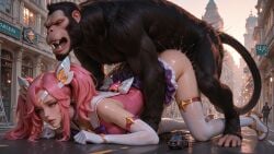 ai_generated bestiality city doggy_style giantess league_of_legends lux_(league_of_legends) luxanna_crownguard monkey motion_lines pink_hair sex sex_from_behind