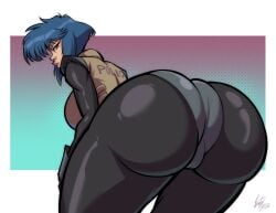 1girls ass ass_focus bent_over big_ass blue_hair body_armor bodysuit bottom_heavy breasts bubble_butt clothing fat_ass female female_only fontez ghost_in_the_shell huge_ass kusanagi_motoko large_ass massive_ass png presenting presenting_hindquarters solo the_ghost_in_the_shell thick_ass thick_thighs thunder_thighs wide_hips