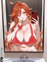 1girls 2026 ai_generated bathroom breasts completely_nude detailed female genshin_impact hi_res illumaru large_breasts lipstick mavuika_(genshin_impact) mirror mirror_selfie naked navel nude patreon_username perfect_body red_hair selfie shower smile smiling_at_viewer stable_diffusion wet wet_body wet_skin