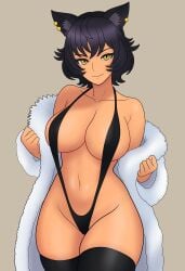 black_hair bojack198 cat_ears kali_belladonna milf rwby sling_bikini slingshot_bikini slingshot_swimsuit