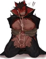 1boy anon aroused_male bara cum cumshot digital_drawing_(artwork) digital_media_(artwork) forsaken forsaken_(roblox) hairy_male leaking_cum male male_only masturbation muscular muscular_male nosferatu_(forsaken) orgasm partially_clothed_male partially_nude qqr_swy roblox solo solo_focus solo_male tied_up vampire