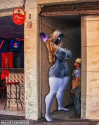 abs alleyway alleyway_milf_(meme) big_breasts big_girl breasts breasts_bigger_than_head breasts_out faceless faceless_character faceless_female half-dressed half_naked looking_at_another maxsterbrge meme smaller_male taller_female wide_hips wide_thighs