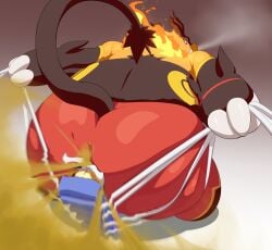 1boy 1boy1girls 1girls alt alternative_version breppy_(artist) bullying corner cornered crushing emboar facefart facefarting facesitting fart fart_torture farting pokemon pokemon_(species)