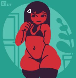 1girls animated bikini black_hair corporate_art corporate_memphis embarrassed female_only gif hair_ornament hairclip long_hair micro_bikini mob_face navel nervous octotron2000 self_upload small_breasts smile solo thick_thighs thighhighs thong tie wide_hips