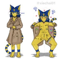 ankha_(animal_crossing) barefoot brainwashing cat_ears cat_tail drooling female_only femsub hypnosis mind_control pussy_juice tagme xiechai01 yellow_body