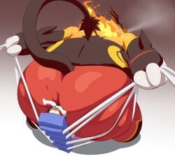 1boy 1boy1girls 1girls breppy_(artist) bullying corner cornered crushing emboar facesitting pokemon pokemon_(species)