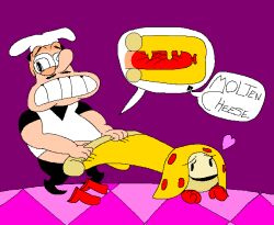 1boy 1girls anthro burn burning_penis cheese cock_and_ball_torture enjoying from_behind heart heat penetration penis peppino_spaghetti pizza_girl pizza_tower pizzasona regret shoes suffering