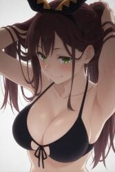 armpits artist_request bare_shoulders black_bra blush bra bust female female_focus female_only green_eyes hairband highres long_hair looking_at_viewer medium_breasts re:zero_kara_hajimeru_isekai_seikatsu shaula_(re:zero) simple_background smile solo solo_focus white_background