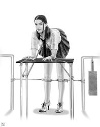 bent_over bondage monochrome rafcut sandra_bullock school_uniform